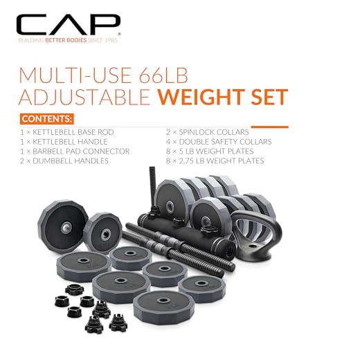 66 lb Adjustable Dumbbell, Barbell & Kettlebell Weight Set X5079