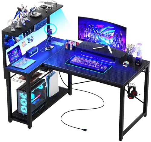 43 Inch L Shaped Computer Desk with Power Outlets U75320
