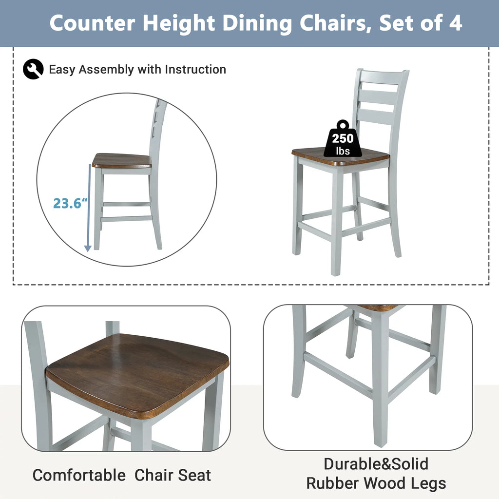 Farmhouse Wood 5-Piece Counter Height Dining Table Set with Drop Leaf F88777