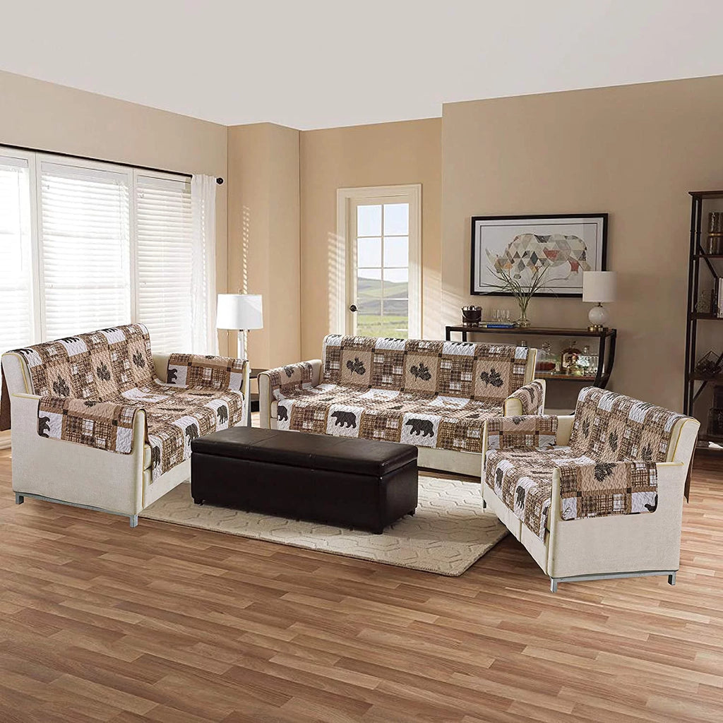 Quilted Sofa Slipcover with Plaid Wildlife Pattern O509