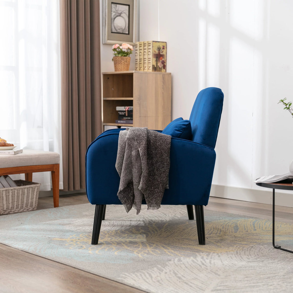 Navy Fabric Accent Armchair with Waist Cushion F1518