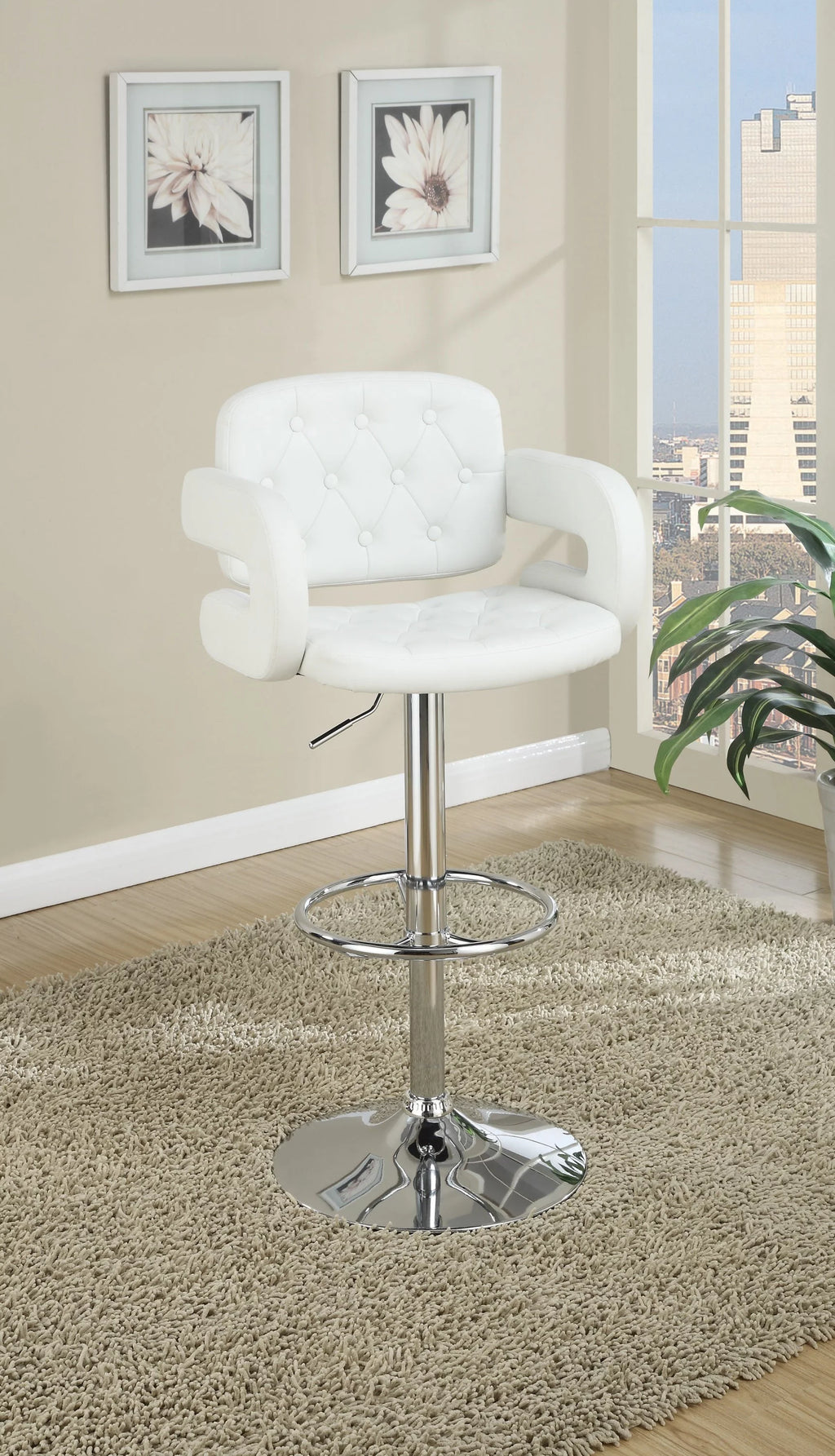White Tufted Leather Swivel Barstool U771