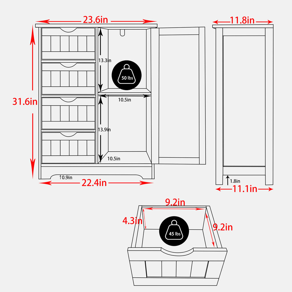 Blue Wooden Bathroom Floor Storage Cabinet with 4 Drawers and 1 Cupboard S919155