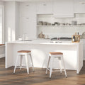 White Metal Counter Height Dining Stool with Wooden Seat K76150