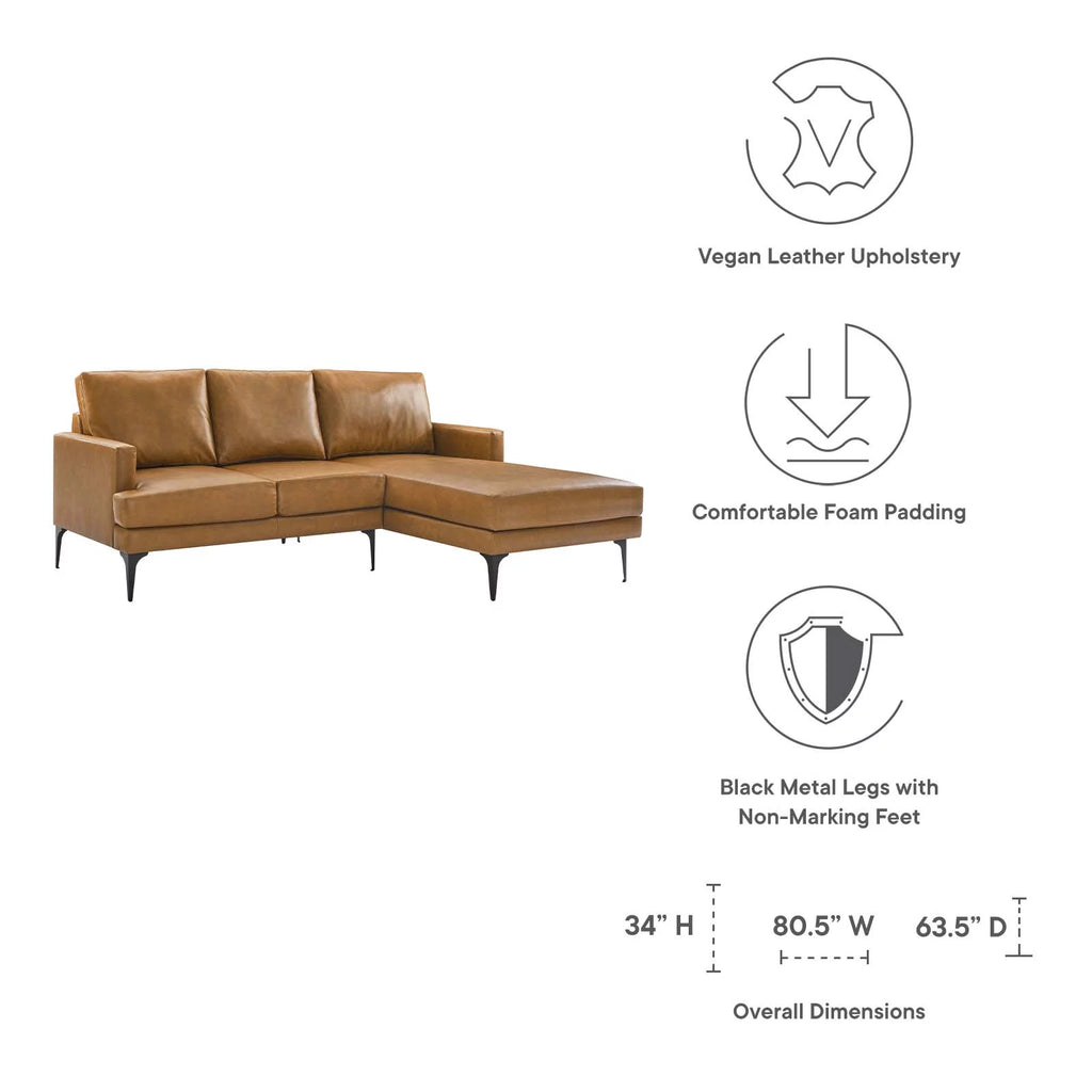 Tan Vegan Leather Right-Facing Sectional Sofa P42168