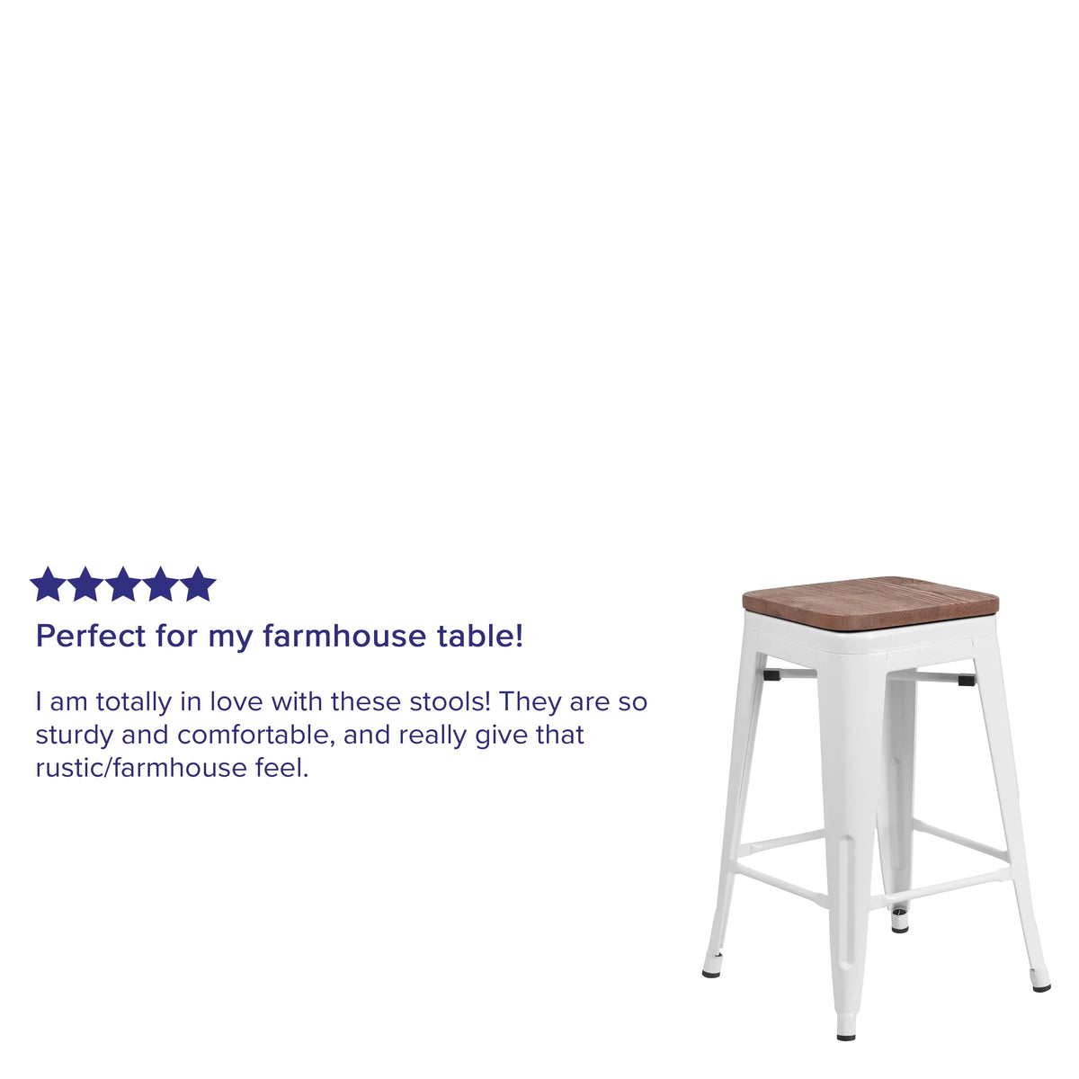 White Metal Counter Height Dining Stool with Wooden Seat K76150