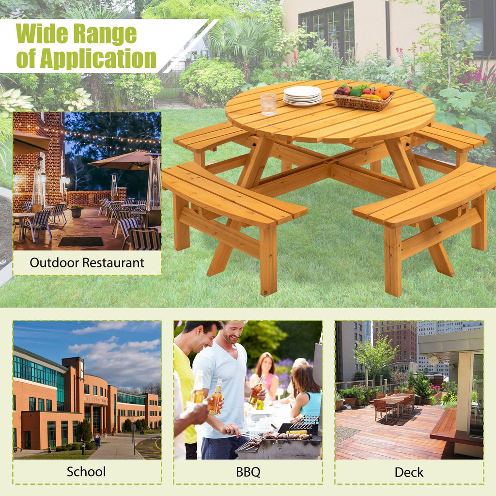 8-Person Wooden Picnic Table with 4 Built-in Benches Z36038