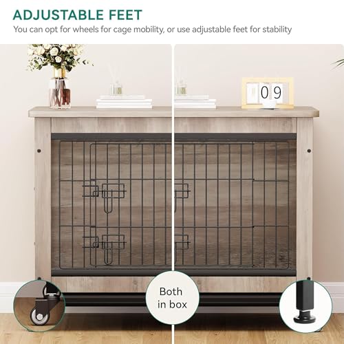 Gray Dog Crate Furniture with Cushion and Wheels B5595