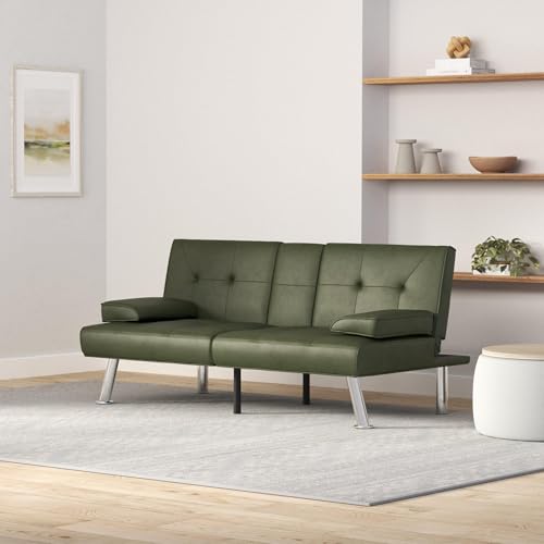 Blue Faux Leather Convertible Futon Sofa Bed S96313