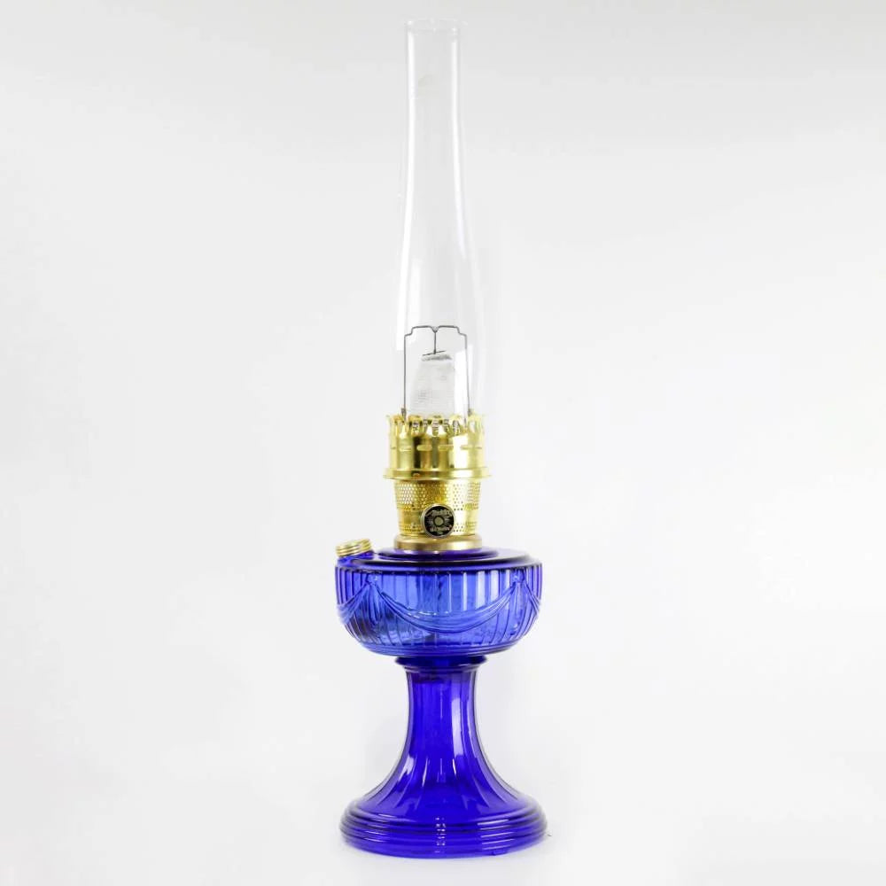 Brass Table Oil Lamp with Blue Shade C54597