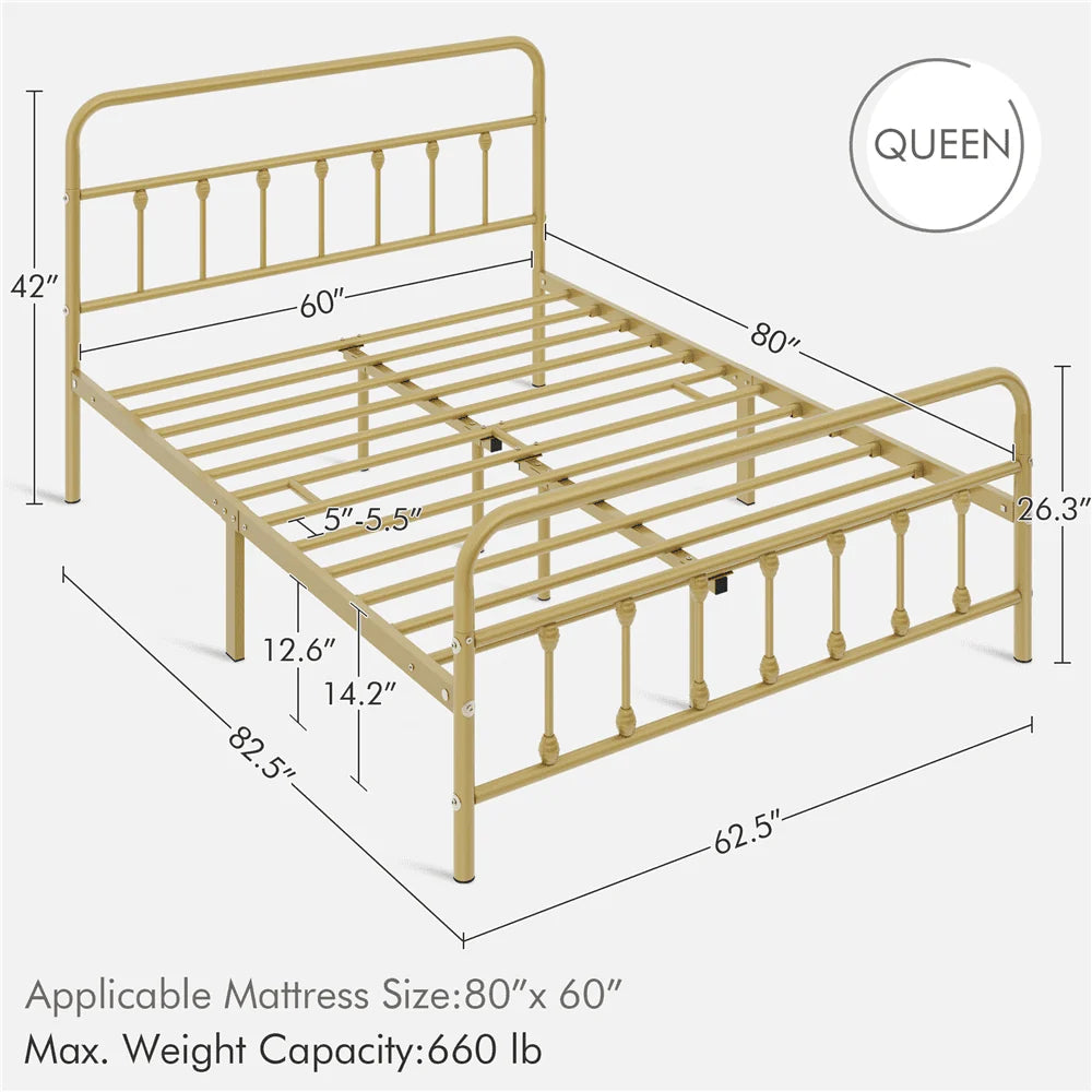 Metal Platform Queen Bed with High Headboard, Black N733183