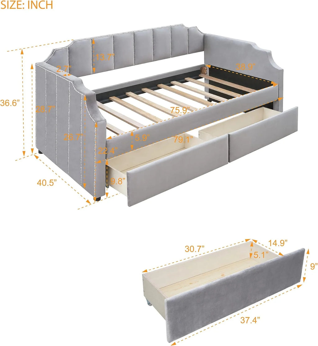 Gray Upholstered Daybed with Drawers F553429