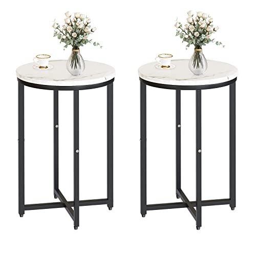 Black Side Table Set of 2, Round Faux Marble End Table C511370
