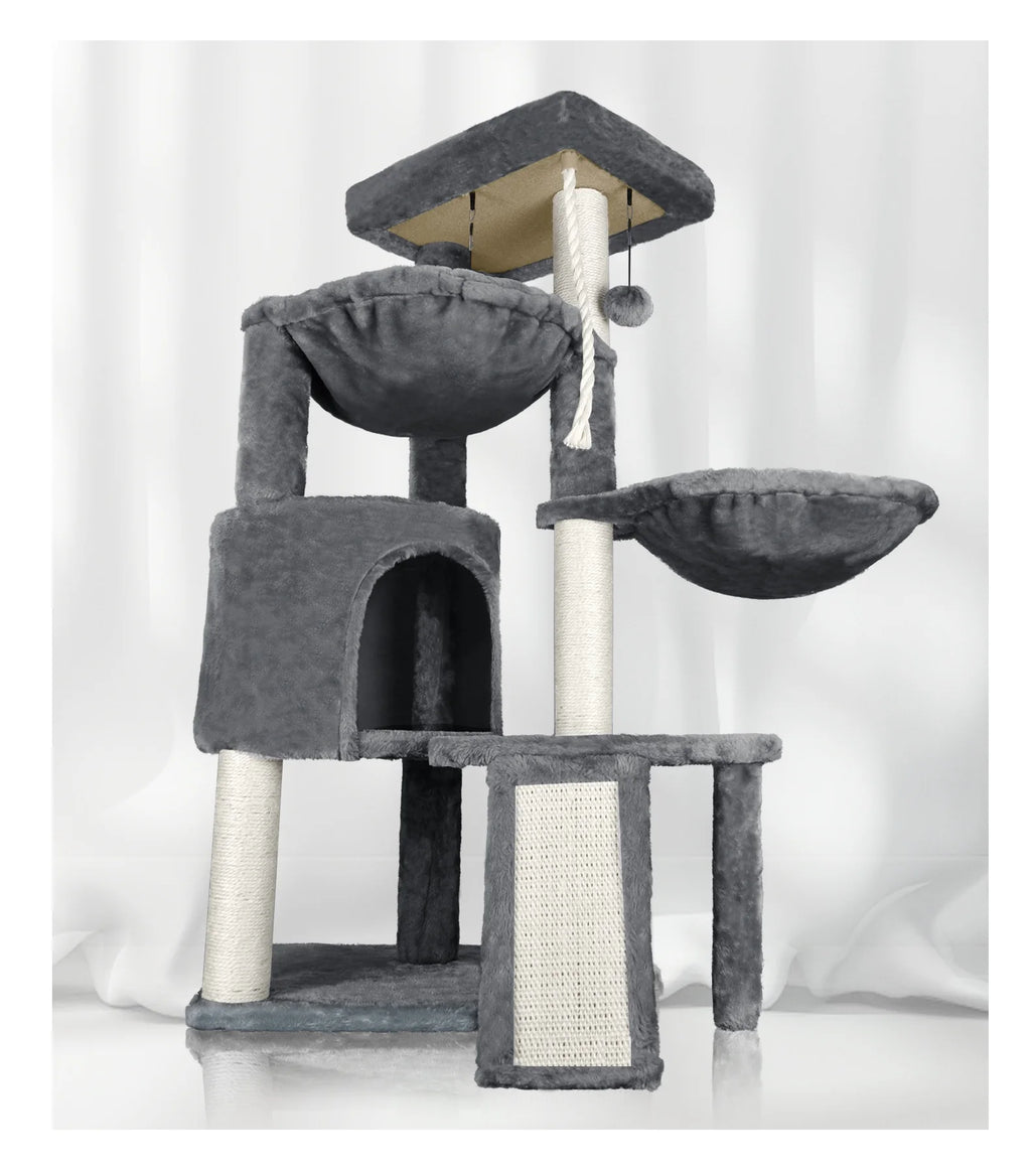Grey Cat Tree with Scratching Posts and Hammocks E3617