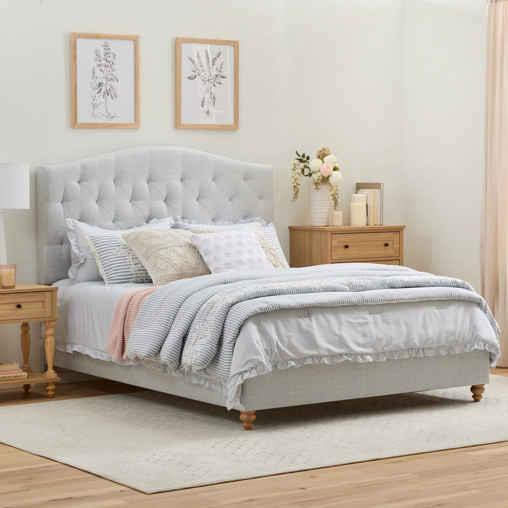 Twin Oat Upholstered Tufted Platform Bed H285616