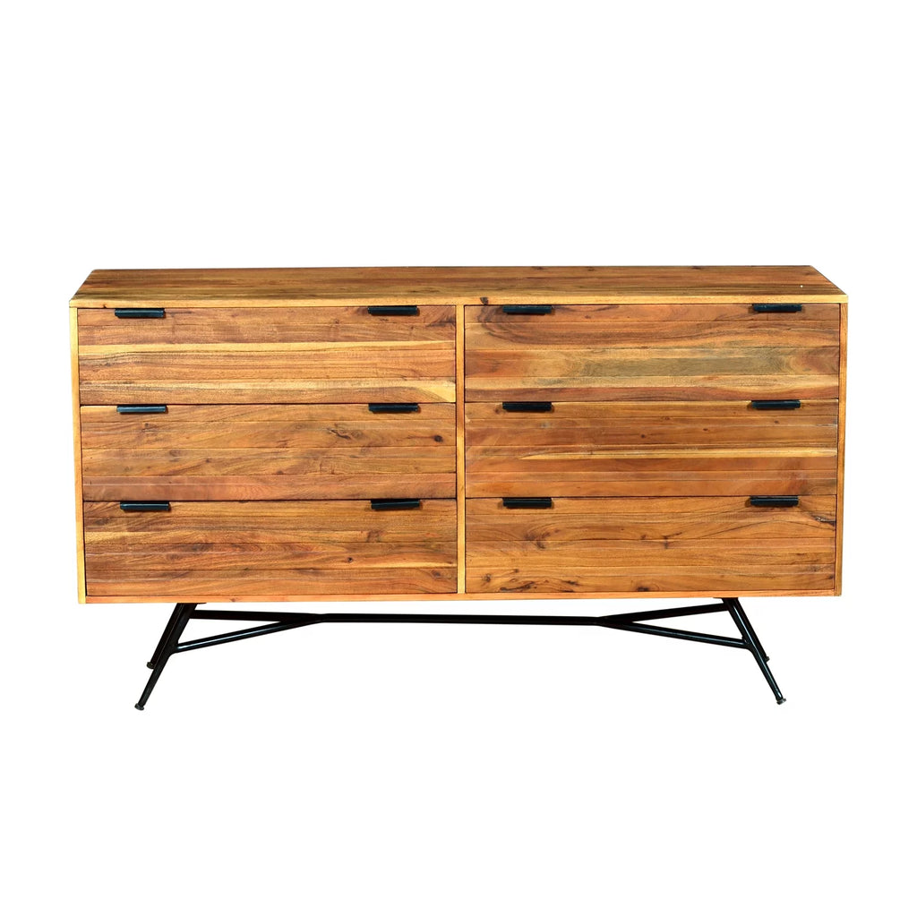 58 Inch Acacia Wood Sideboard with 6 Drawers and Iron Base D47735