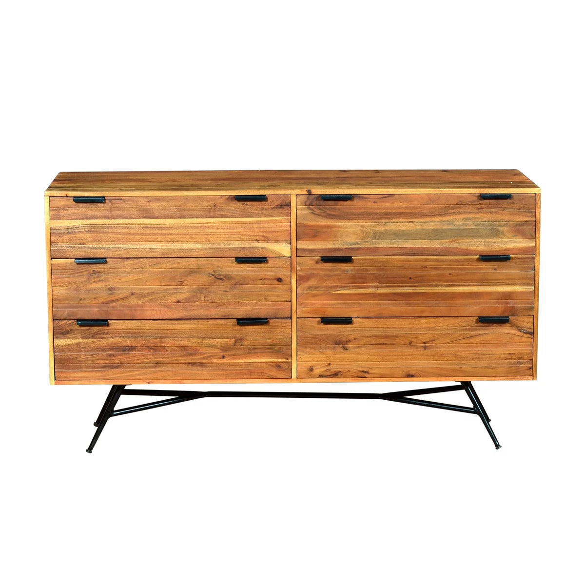 58 Inch Acacia Wood Sideboard with 6 Drawers and Iron Base D47735
