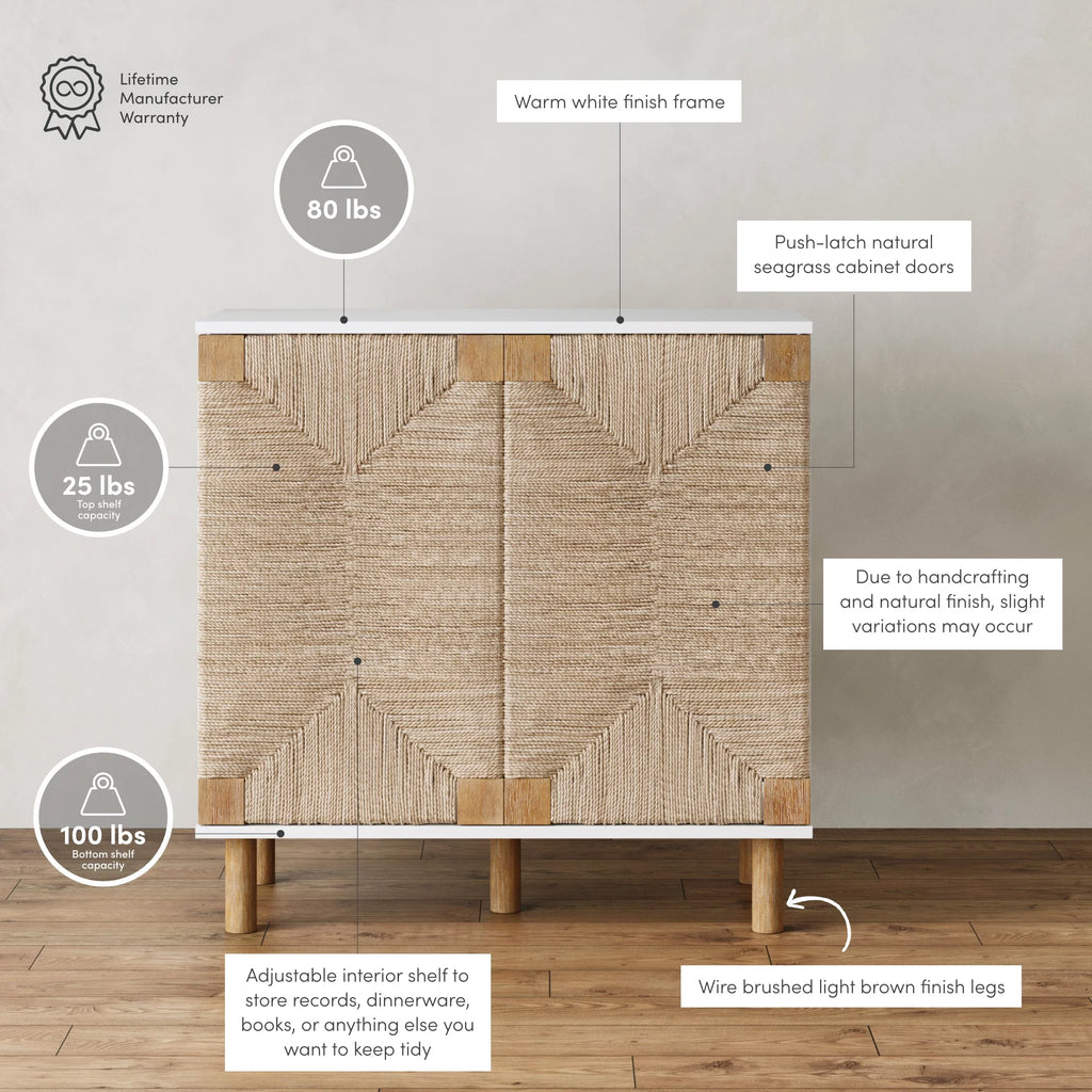 Natural Storage Cabinet with Adjustable Shelf and Seagrass Doors I3163