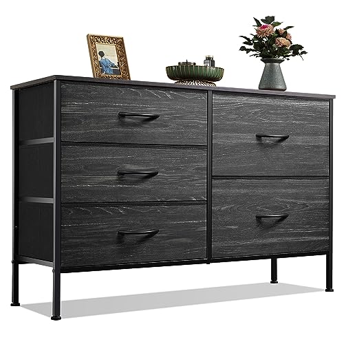 Charcoal Black 5 Drawer Fabric Dresser A984