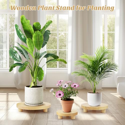 3PCS Round Brown Wooden Plant Stands K197