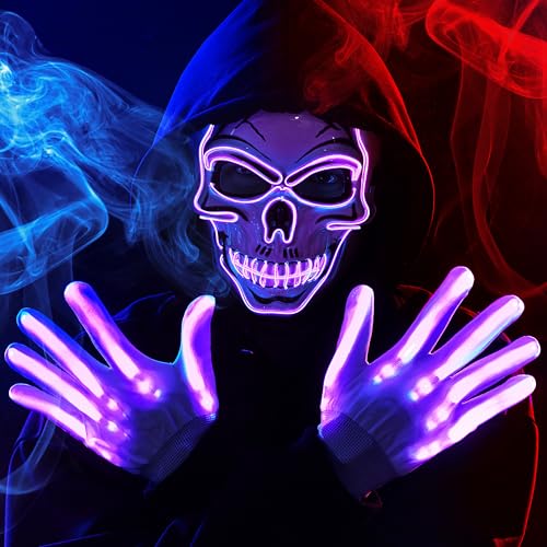 Halloween LED Skull Mask with Light Up Gloves I222