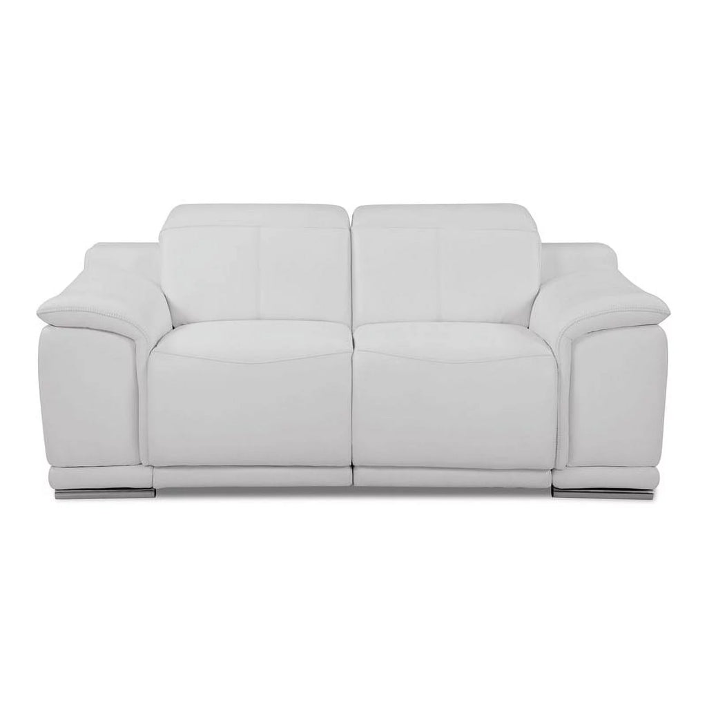 White Italian Leather Power Reclining Loveseat L4892
