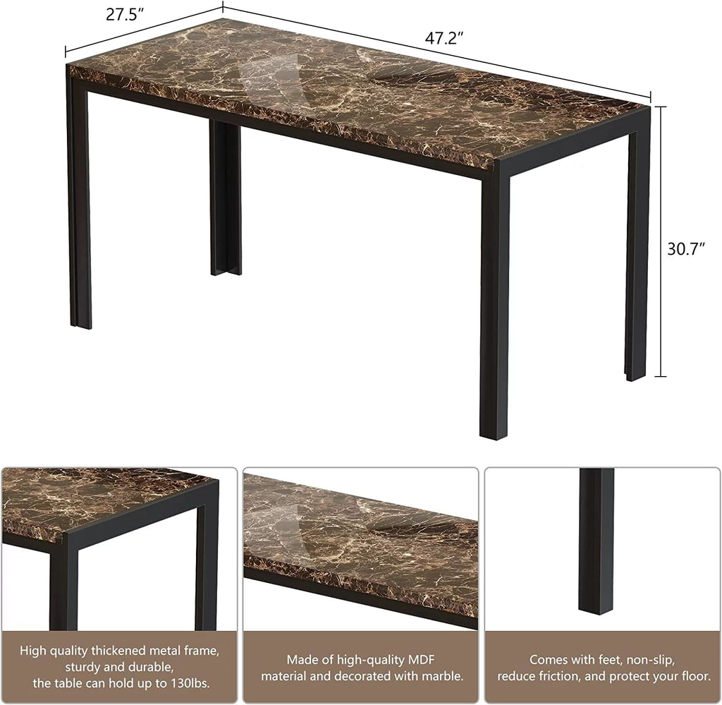 Faux Marble Dining Table and 2 PU Leather Upholstered Bench Z94348