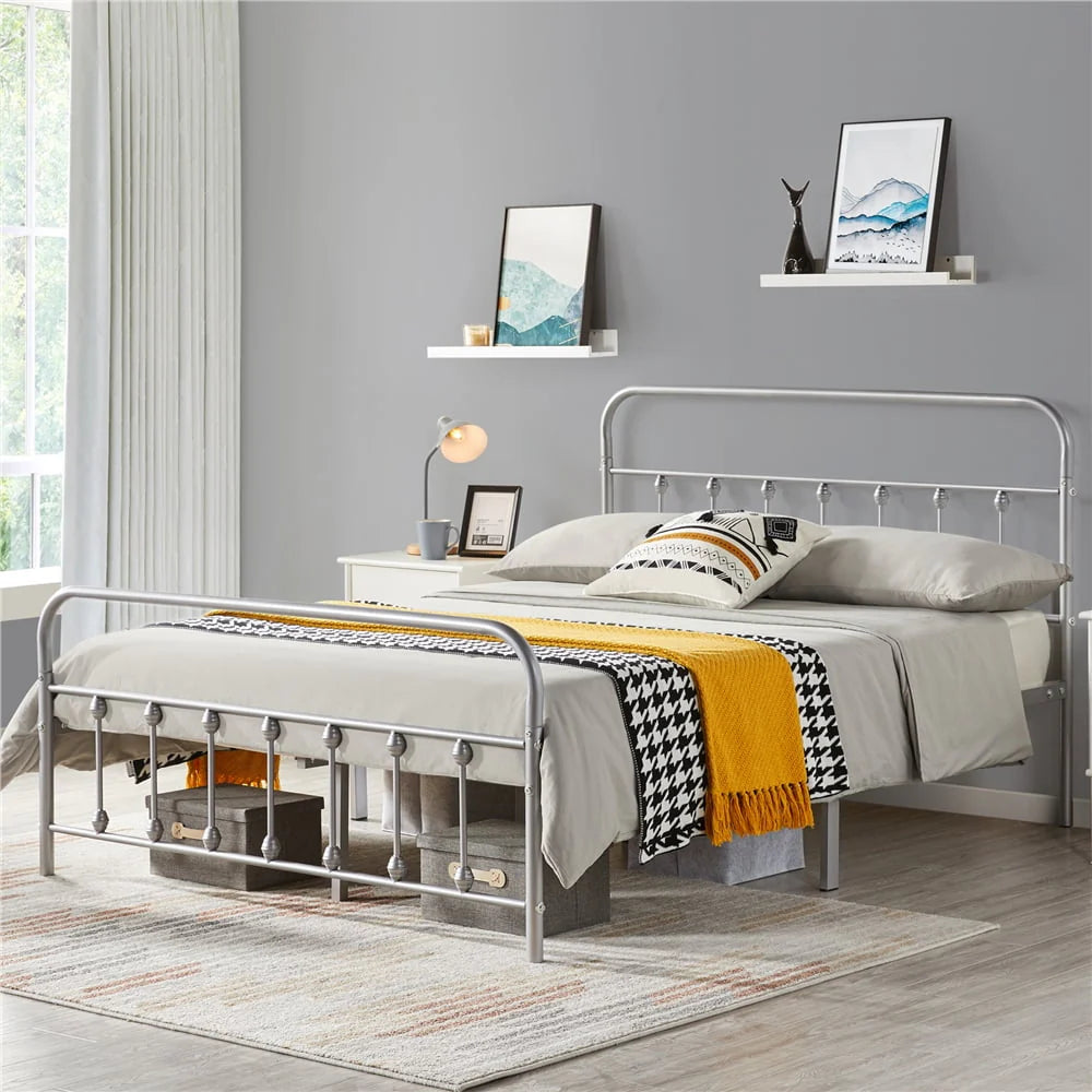 Metal Platform Queen Bed with High Headboard, Black N733183