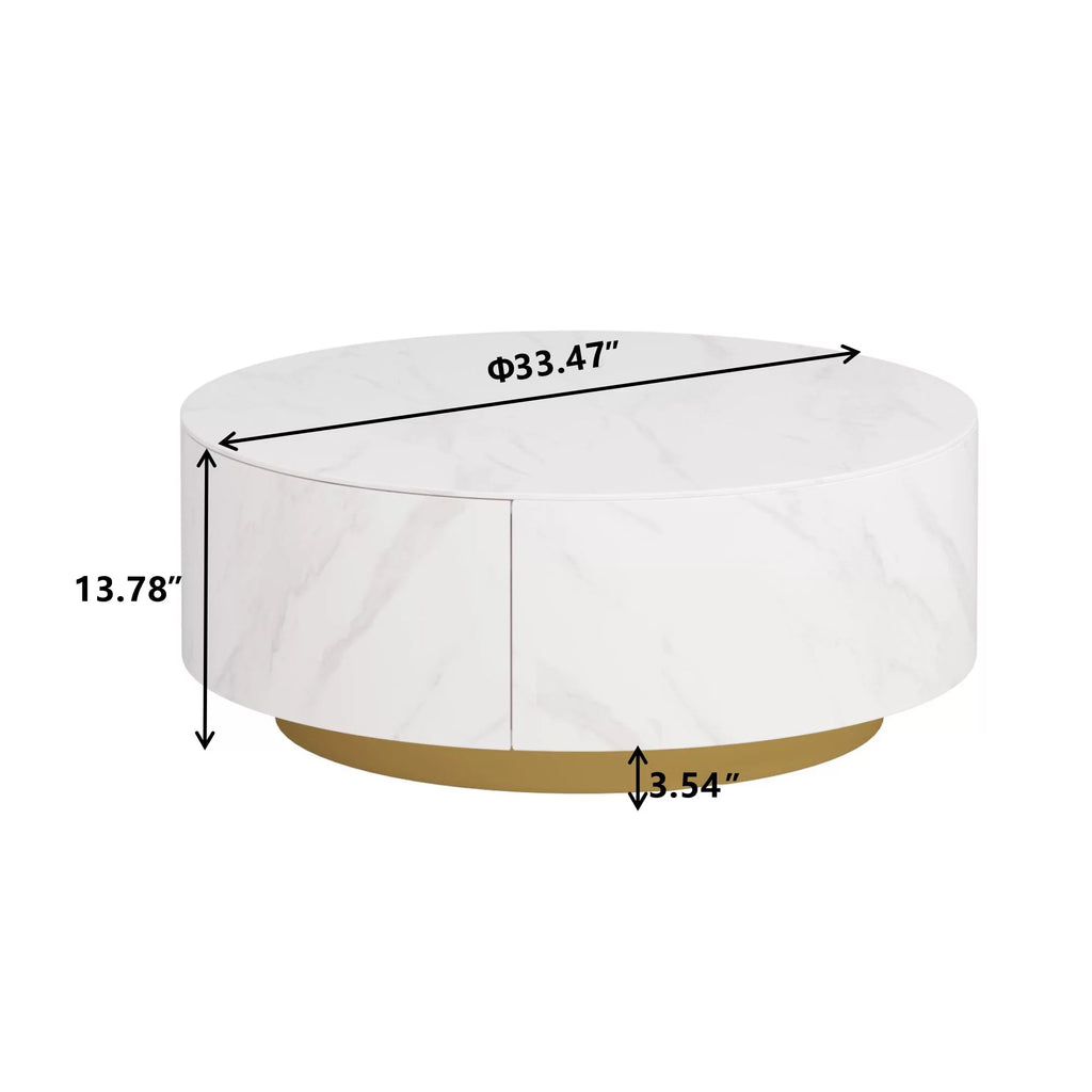 White Round Coffee Table with Two Drawers S24585