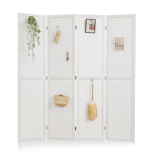 Freestanding Folding 4-Panel Pegboard Privacy Screen Q7732