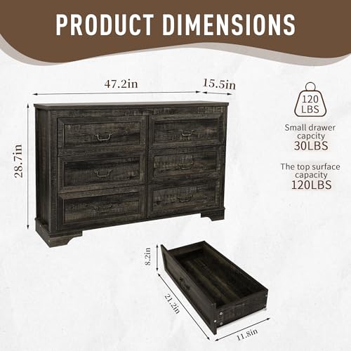 Farmhouse 6 Drawer Wood Dresser D83805