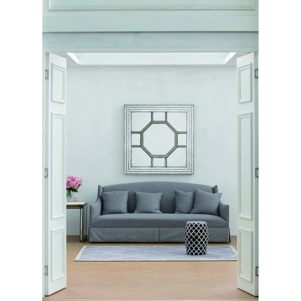 Gray Polyester Upholstered Wooden Sofa with Nailhead Trim B29823