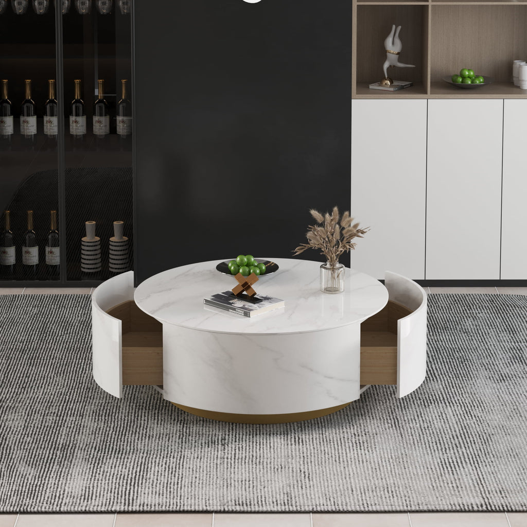 White Round Coffee Table with Two Drawers S24585