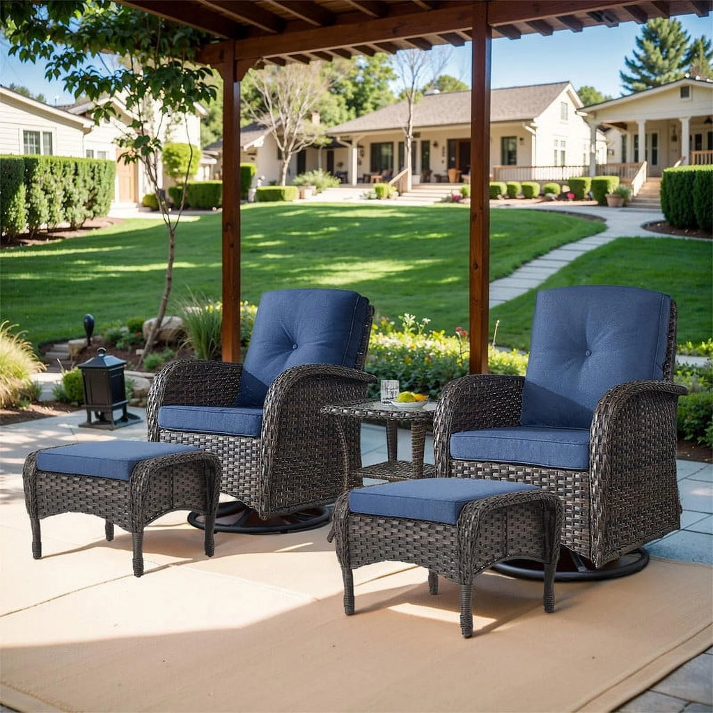 5-Piece Outdoor Swivel Rocking Chair Set with Side Table A264921