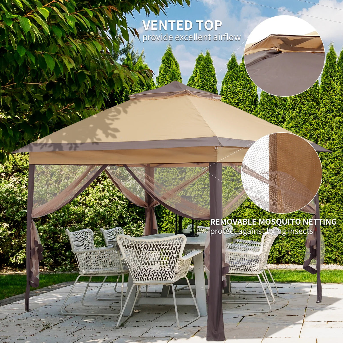11 x 11 ft Pop up Gazebo Canopy with Mosquito Netting & Carrying Bag, Navy Blue A89841