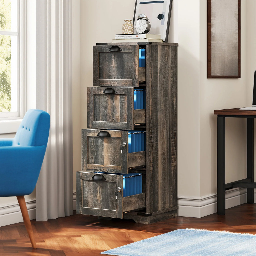 4 Drawer White Wood File Cabinet with Lock J9499