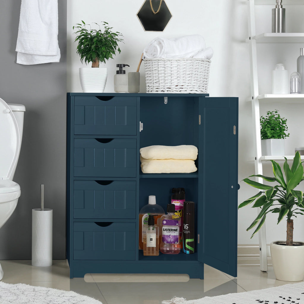 Blue Wooden Bathroom Floor Storage Cabinet with 4 Drawers and 1 Cupboard S919155