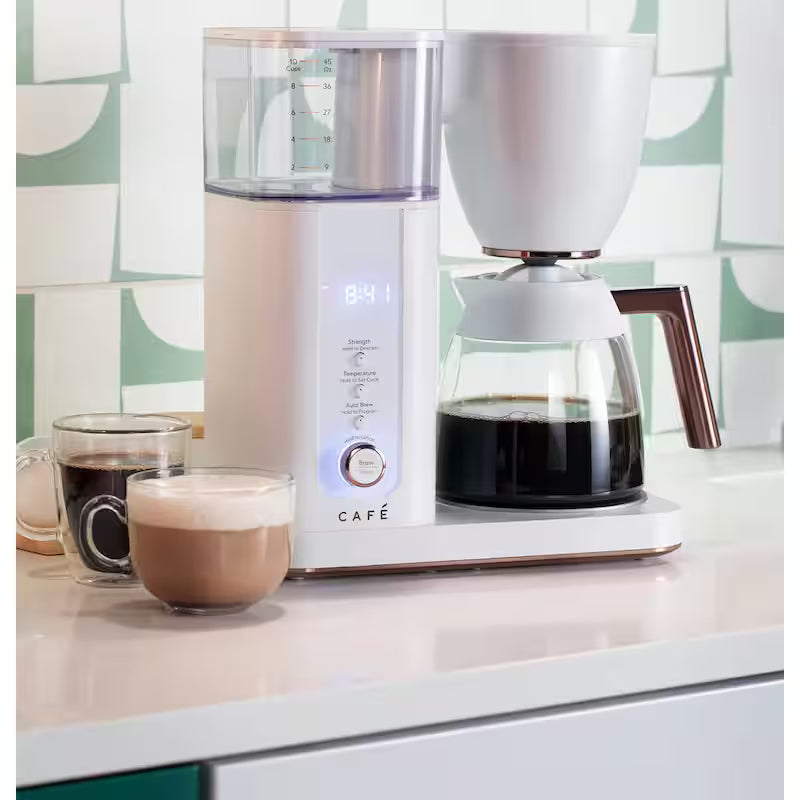 Matte White 10 Cup Drip Coffee Maker with Glass Carafe D104