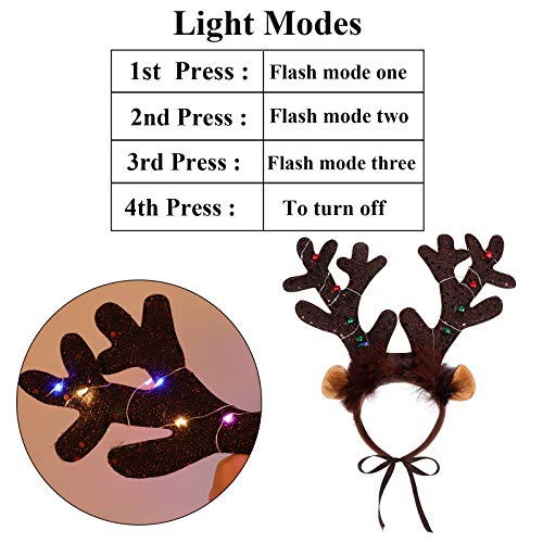 2 Pack Light Up Christmas Reindeer Headbands E873
