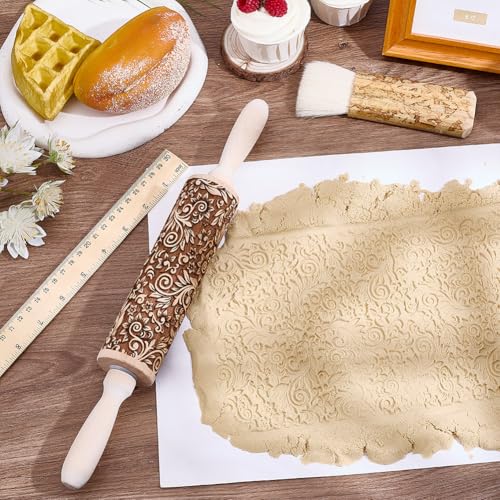 Embossed Wooden Rolling Pin 35cm X175061