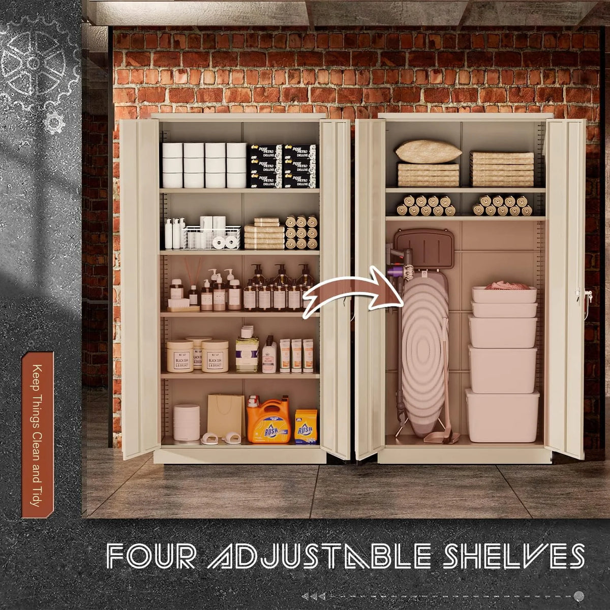 Black Metal Storage Cabinet with Locking Doors and Adjustable Shelves Q989