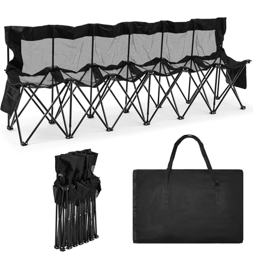 Portable 6 Seater Folding Sports Bench with Mesh Seat and Back D107