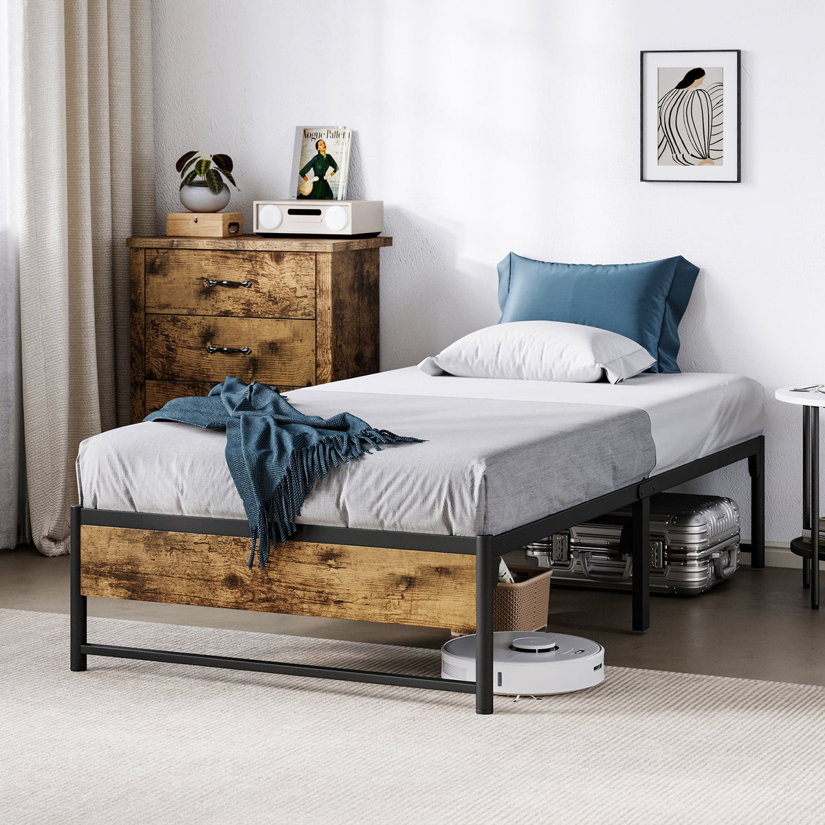 Twin Metal Platform Bed Frame with Storage Q40038
