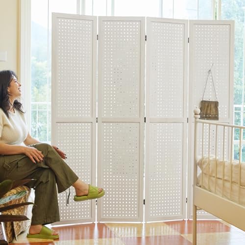 Freestanding Folding 4-Panel Pegboard Privacy Screen Q7732