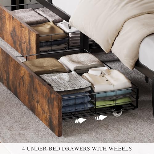 Queen Size Upholstered Platform Bed Frame with 4 Drawers and Storage Headboard G206875