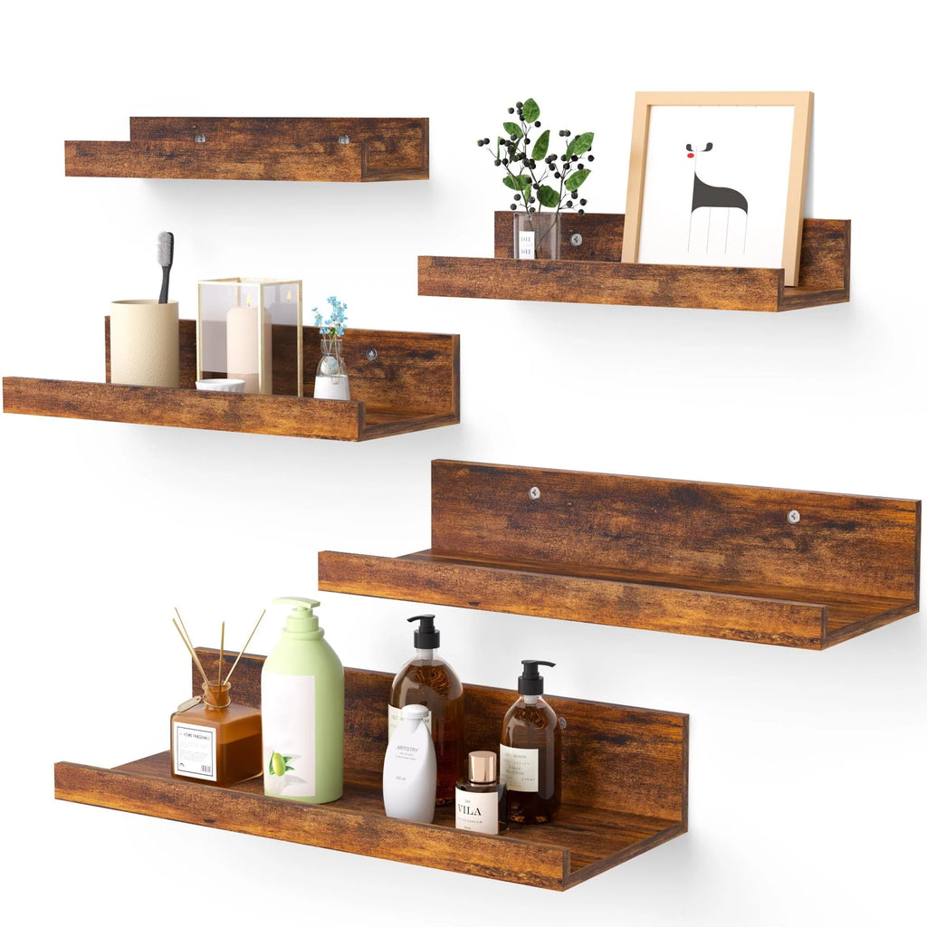 Black Wood Floating Shelves Set of 5 D350827
