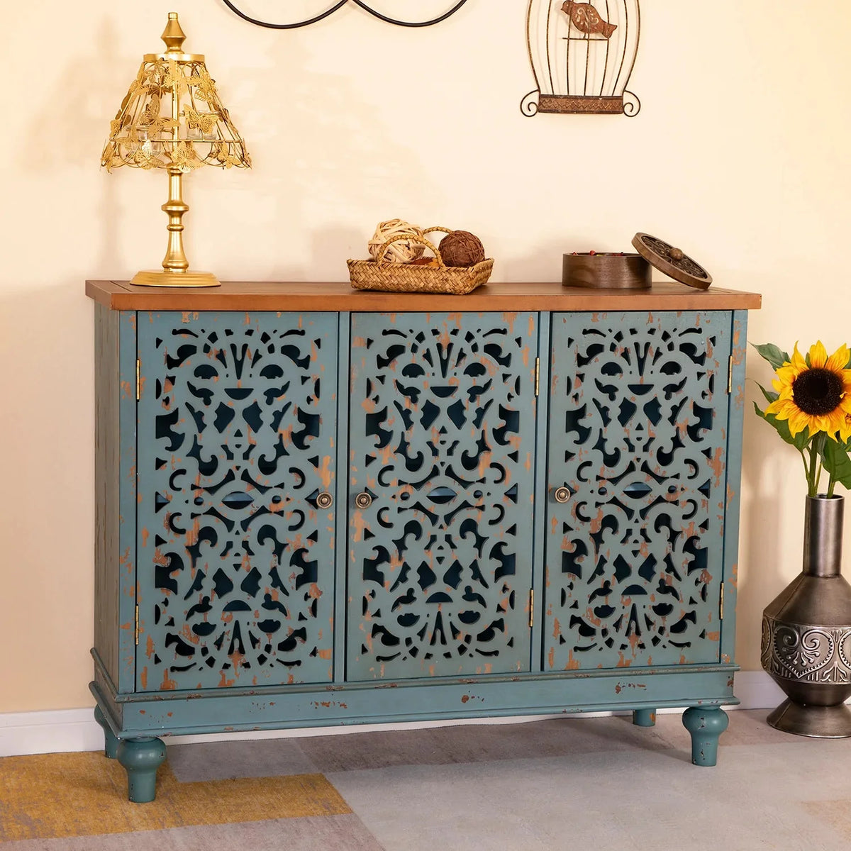 3-Door Hollow Carving Accent Cabinet B6657