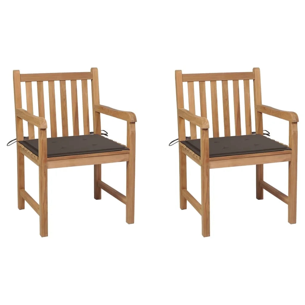 2 pcs Taupe Cushions Solid Teak Wood Patio Chairs A223805