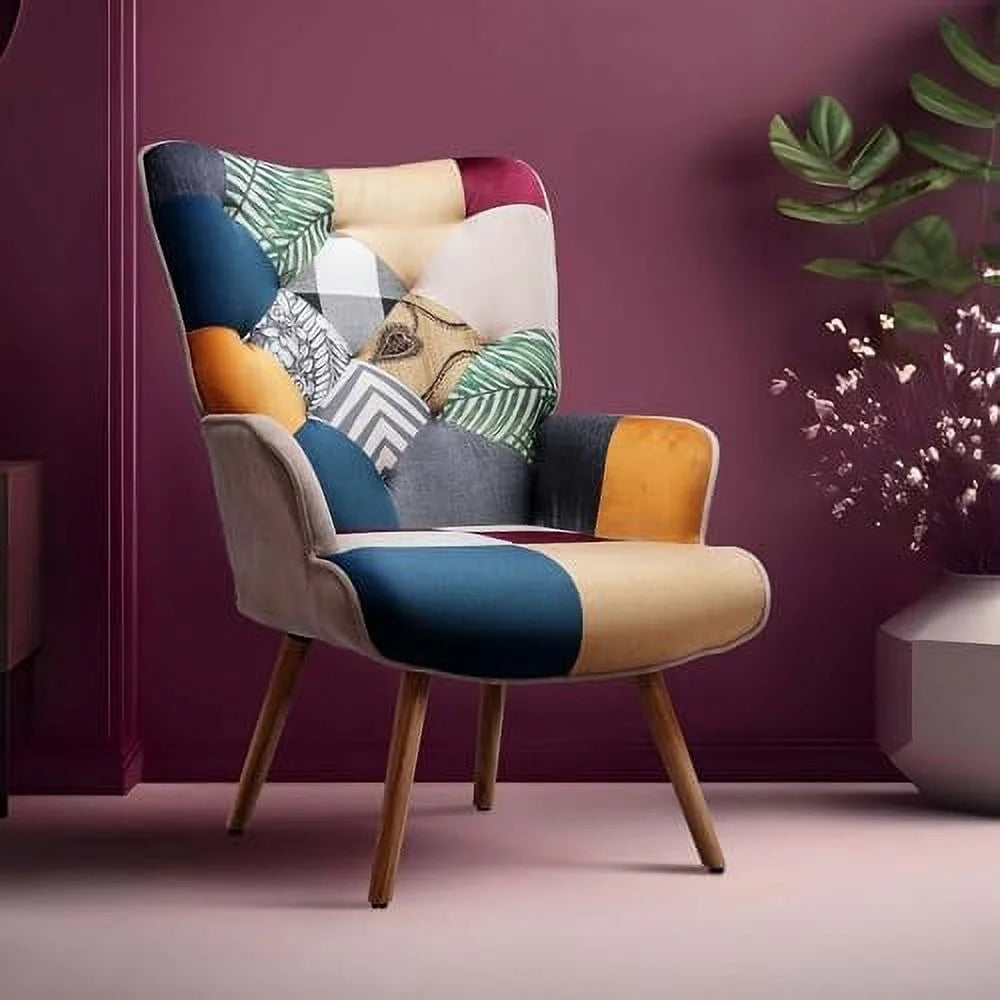 Living Room Accent Chair with High Backrest Wooden Base Upholstered Armchair C2780