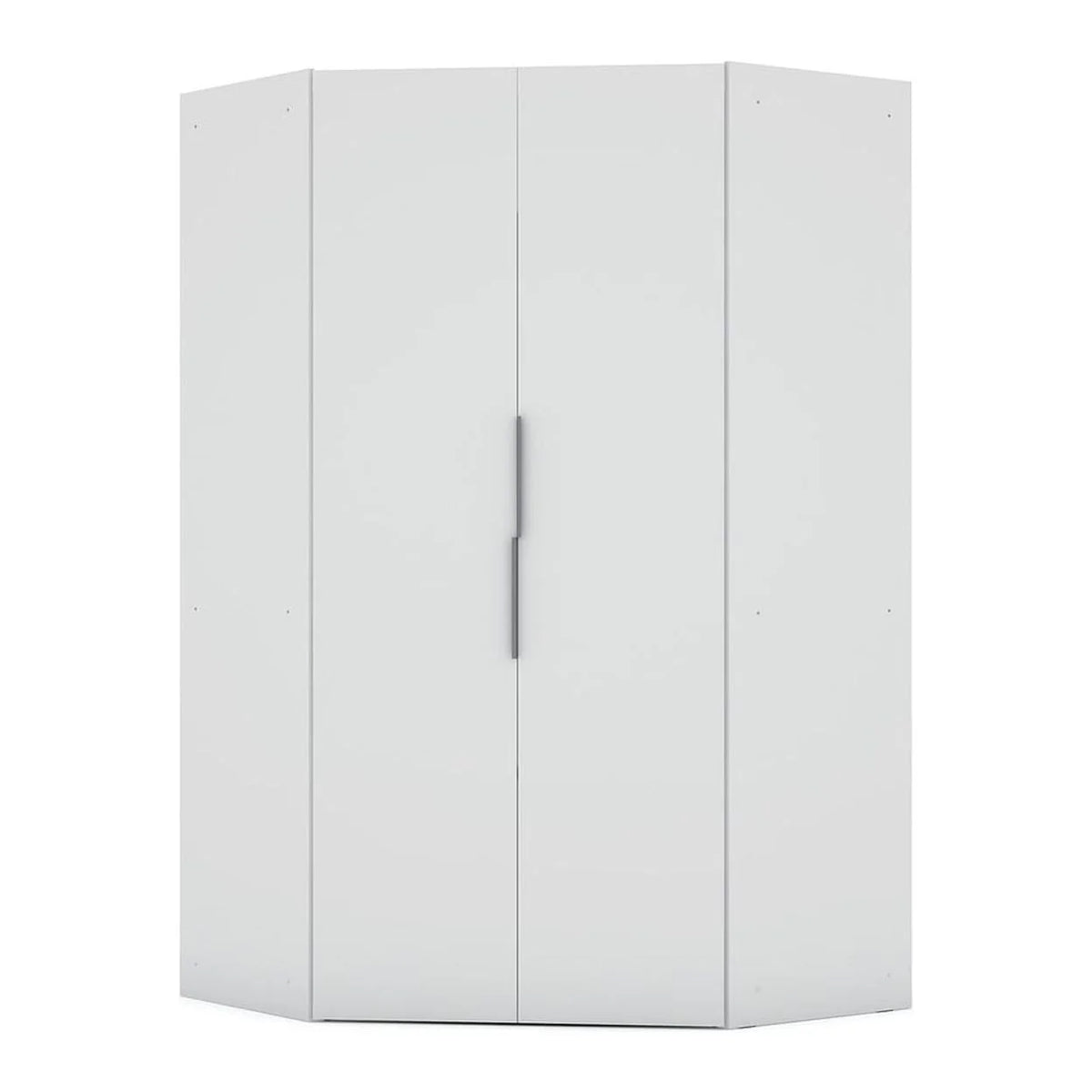 Modern Corner Wardrobe Closet with 2 Hanging Rods in White D4601